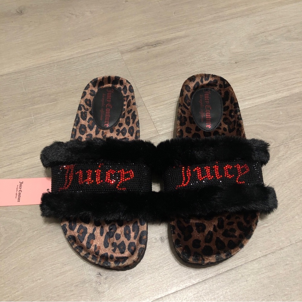 Juicy Couture Leopard Print Slippers with Red Accents